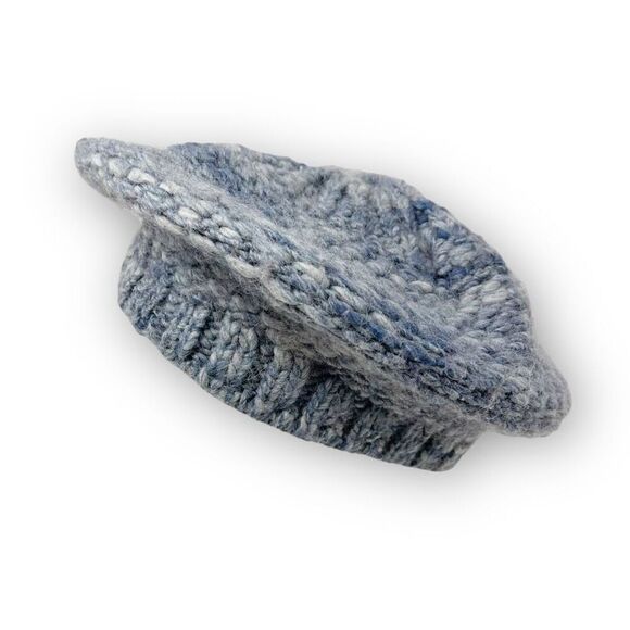 Handmade Wool Blend Cable Knit Blue Gray Beret Cap Hat One Size OSFM - Picture 3 of 12